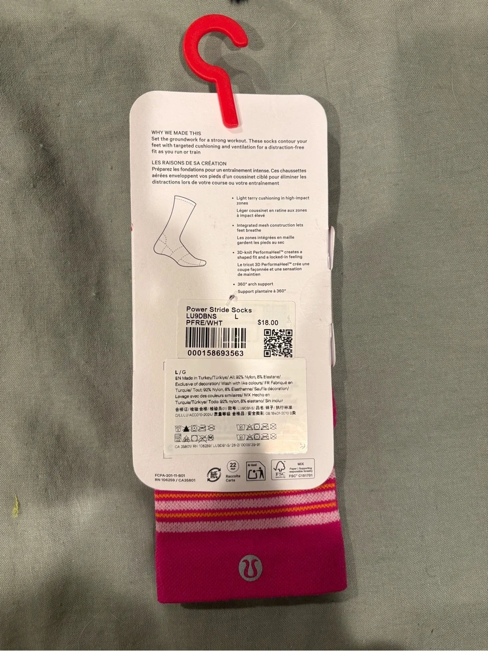 lululemon athletica Power Stride Crew Socks - Pink Stripe